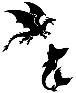 Black and white Flying Dragon and mermaid