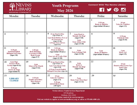Screencap of May 2026 Youth Programs Calendar