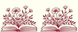 Two red books with flowers growing out of them