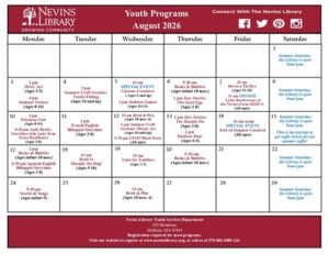 Screencap of August 2026 Youth Programs Calendar