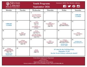 Screencap of August 2026 Youth Programs Calendar