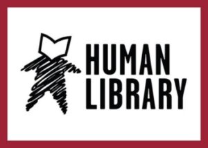 Human Library logo next to the words Human Library surrounded by a red border