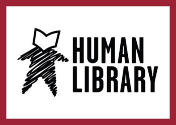 Human Library logo next to the words Human Library surrounded by a red border